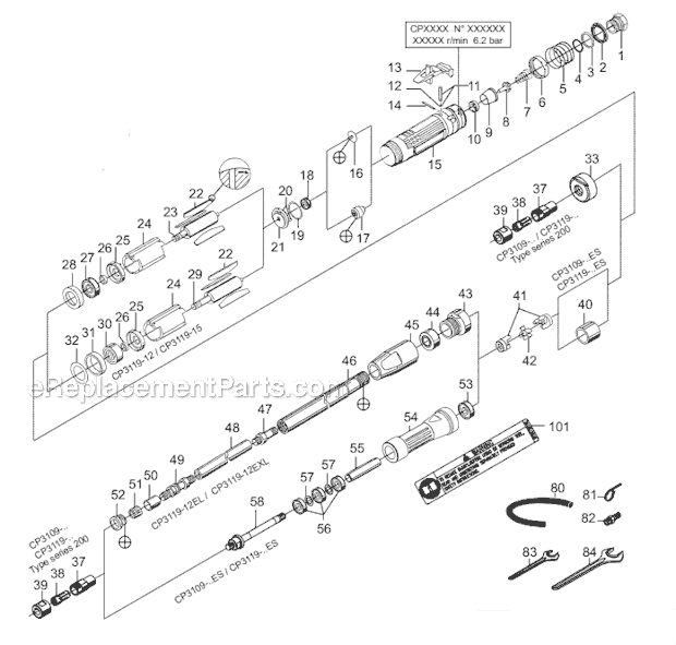 Page A Diagram and Parts List for CP3119-15 6151600060 Chicago Pneumatic Angle Grinder